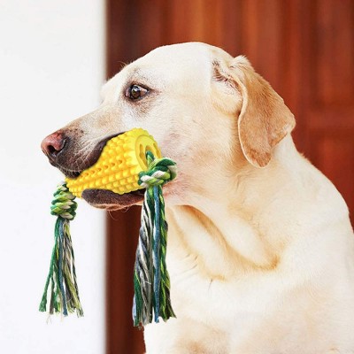 Bite Resistant Pet Dog Toothbrush Chew Toy Soft Rubber Teeth Cleaning Toy Multifunction Food Dispenser Corn Molar Stick