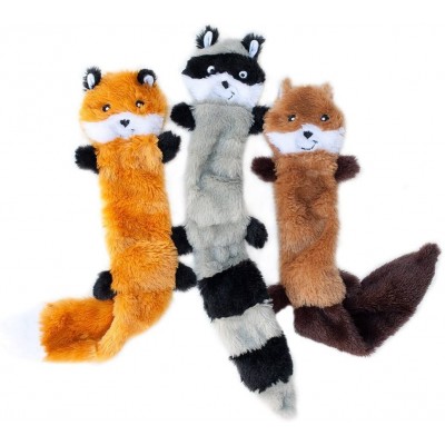 Skinny Peltz No Stuffing Squeaky Plush Dog Toy, Fox, Raccoon, and Squirrel